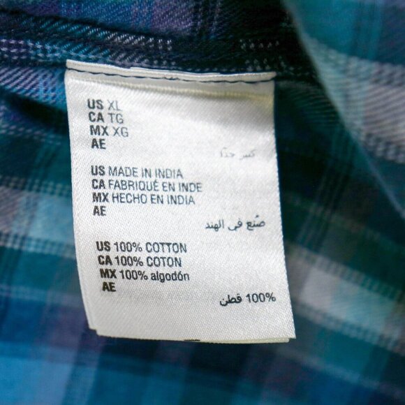 Sun + Stone Plaid Western Shirt Mens XL Long Sleeve Soft Blue Plaid Pearl Snap - Picture 10 of 10